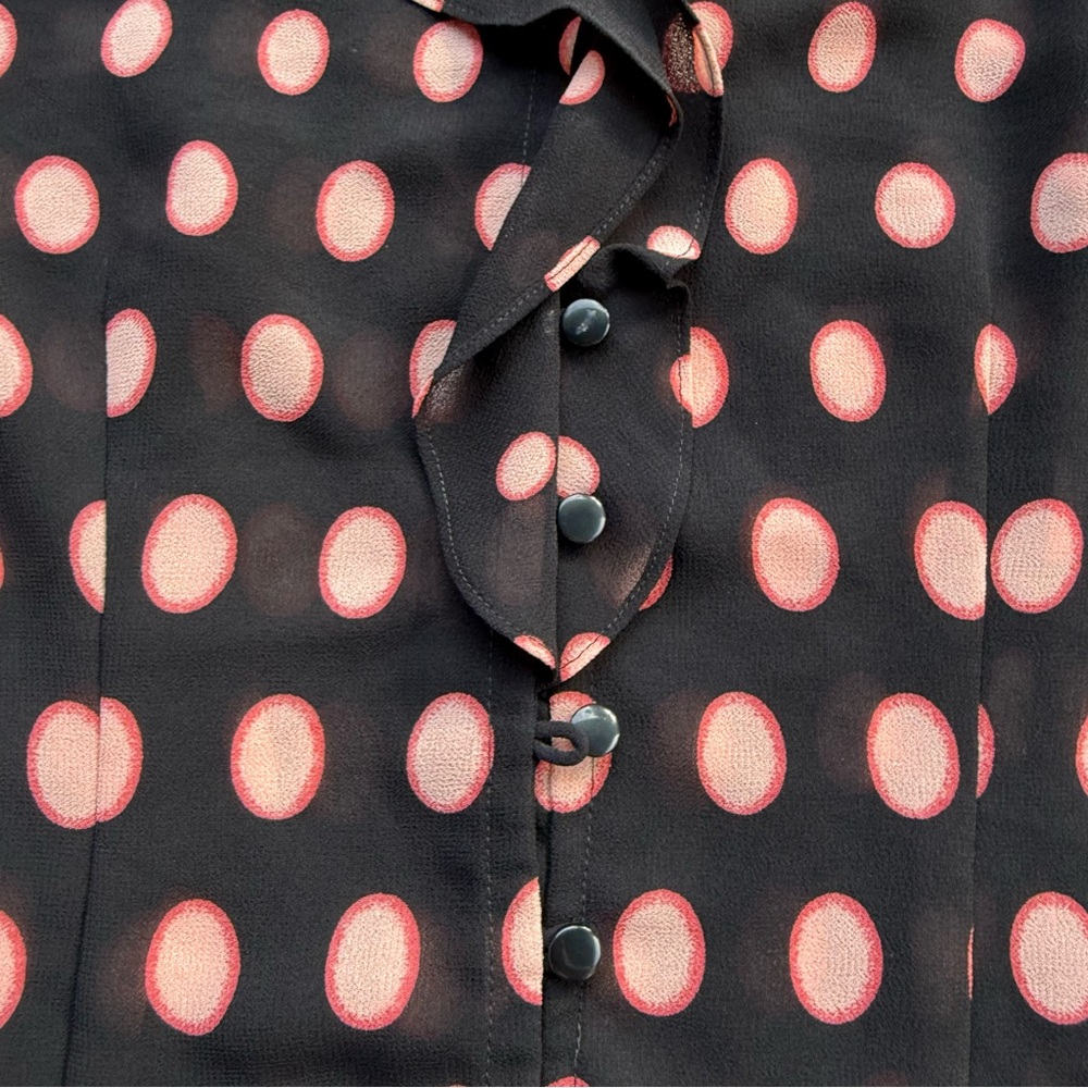 Emma James Blouse Women's 8 Black Pink Polka Dot Button Up‎ 3/4 Sleeve Shirt Top - Picture 2 of 7